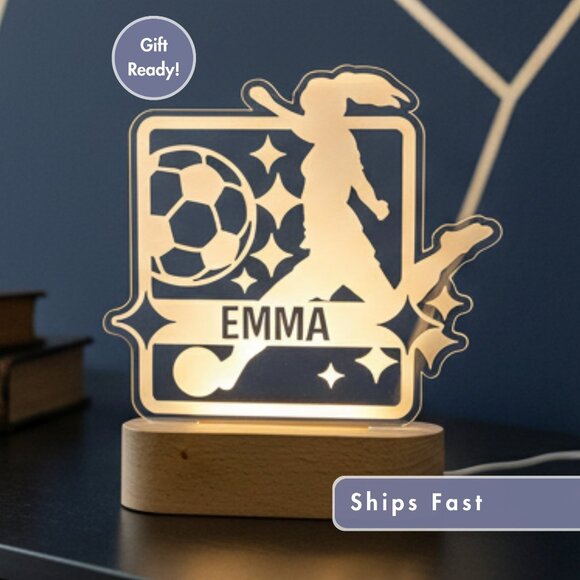 Personalized Girl Soccer LED Night Light – Unique Sports Room Decor - Picture 1 of 8